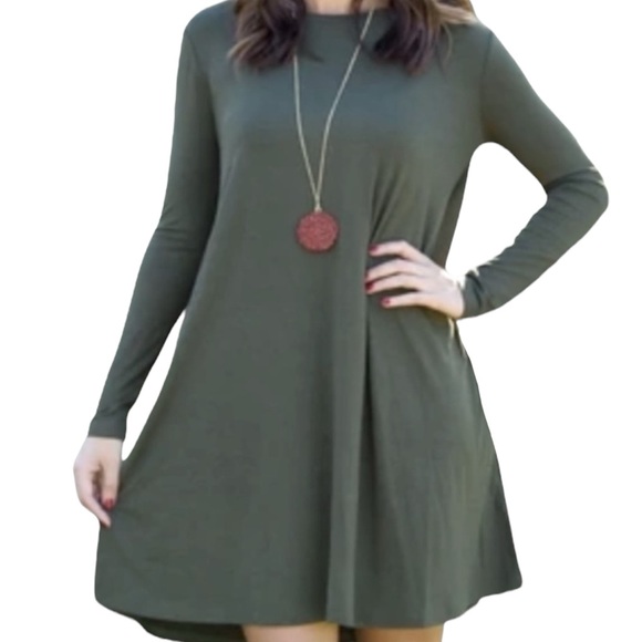 Piko 1988 Women’s Olive Green Long Sleeve Swing Dress size women’s medium - Picture 1 of 8